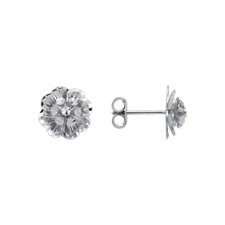 NEW 14K WHITE GOLD DIAMOND CUT FLOWER STUD EARRINGS (1 of 1)