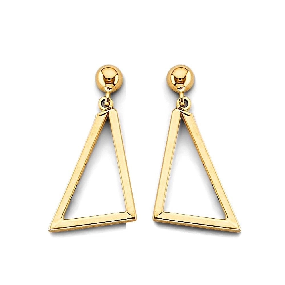 NEW 14K YELLOW GOLD DANGLING TRIANGLE EARRINGS (1 of 2)