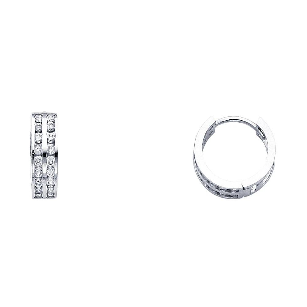 NEW 14K WHITE GOLD DOUBLE HUGGIES EARRINGS: NEW 14K WHITE GOLD DOUBLE HUGGIES EARRINGS DOUBLE HUGGIES EARRINGS NEW 14K WHITE GOLD Height : 13 mm Width : 13 mm Weight : 1.4g