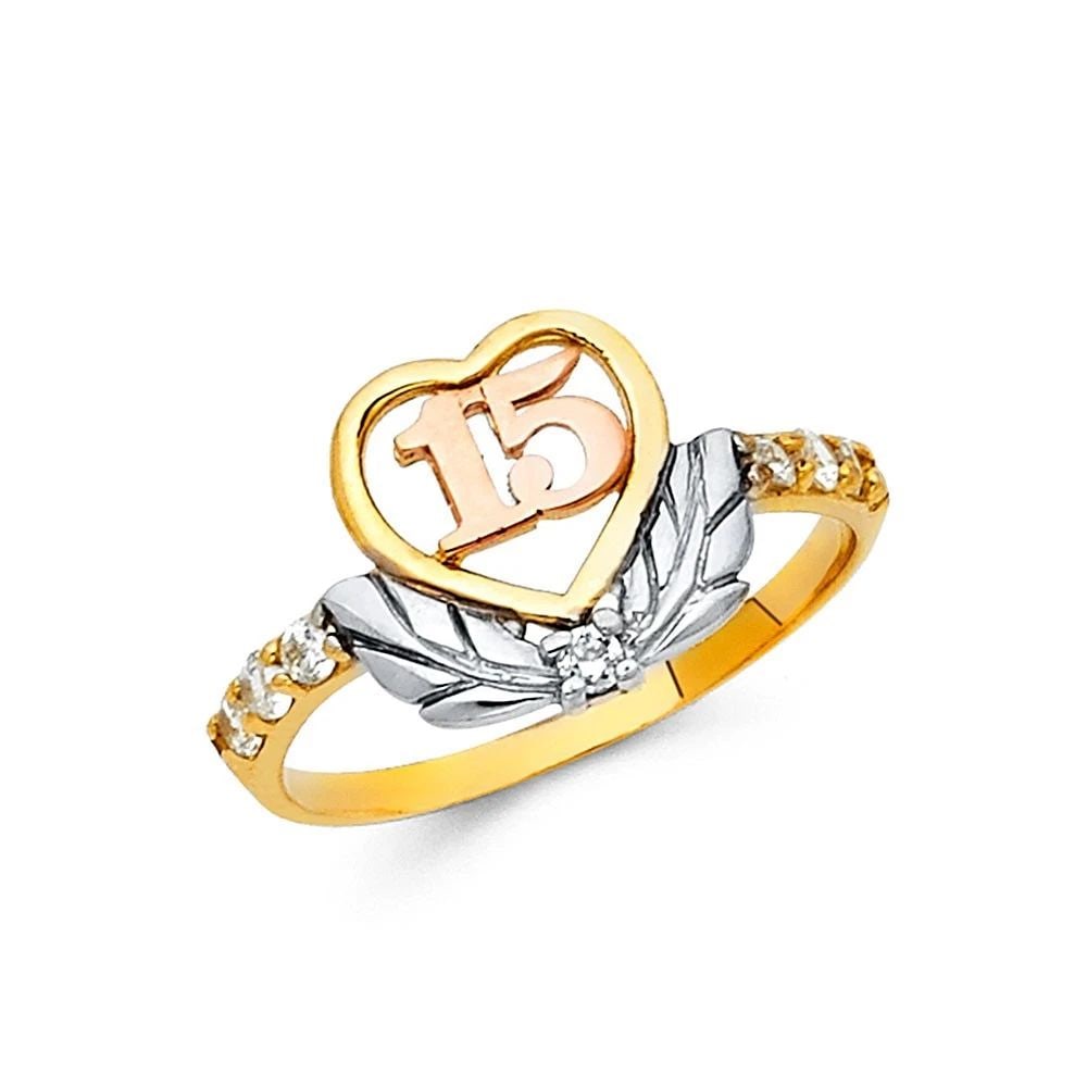 NEW 14K TRI COLOR GOLD 15 YEARS RING - SIZE 7: NEW 14K TRI COLOR GOLD 15 YEARS RING 15 YEARS RING NEW 14K TRI COLOR GOLD WIDTH: 11 mm Average Apx. WEIGHT: 1.8g