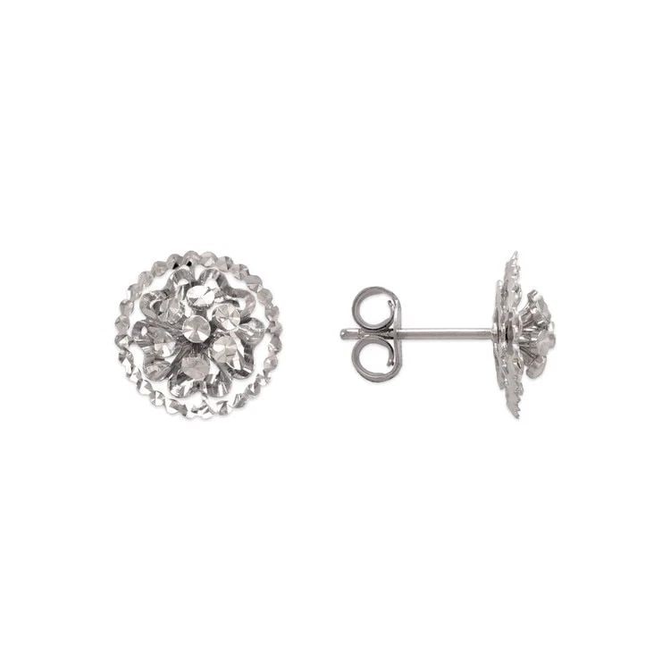 NEW 14K WHITE GOLD DIAMOND CUT FLOWER STUD EARRINGS (1 of 1)