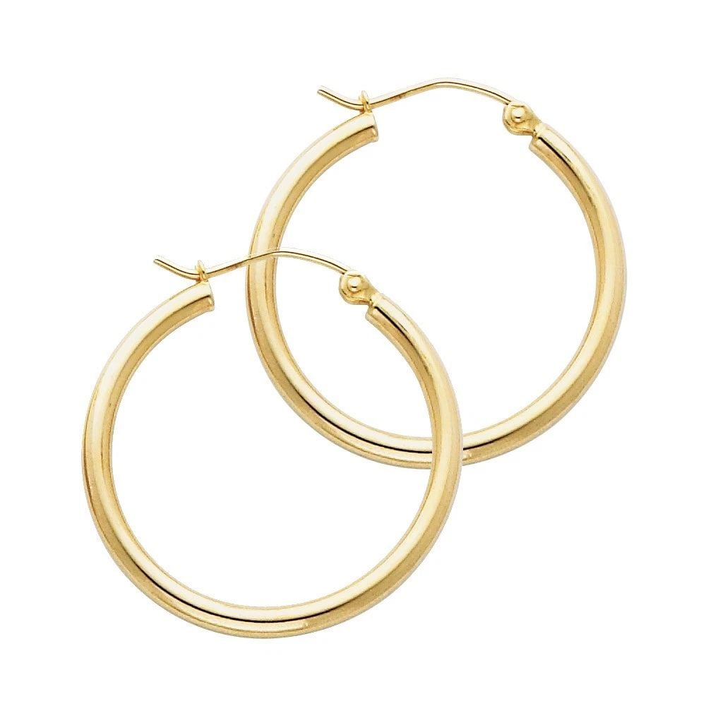 NEW 14K YELLOW GOLD 2MM ROUND TUBE POLISHED HOOP EARRINGS (25MM): NEW 14K YELLOW GOLD 2MM ROUND TUBE POLISHED HOOP EARRINGS (25MM) 2MM ROUND TUBE POLISHED HOOP EARRINGS (25MM) NEW 14K YELLOW GOLD HEIGHT - 25 mm WIDTH - 25 mm Apx WEIGHT - 1.3 g