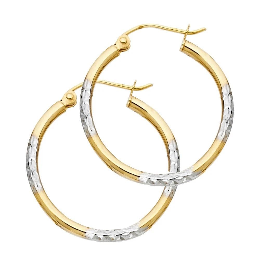 NEW 14K TWO TONE GOLD DC ROUND TUBE HOOP EARRINGS (20MM) (1 of 2)