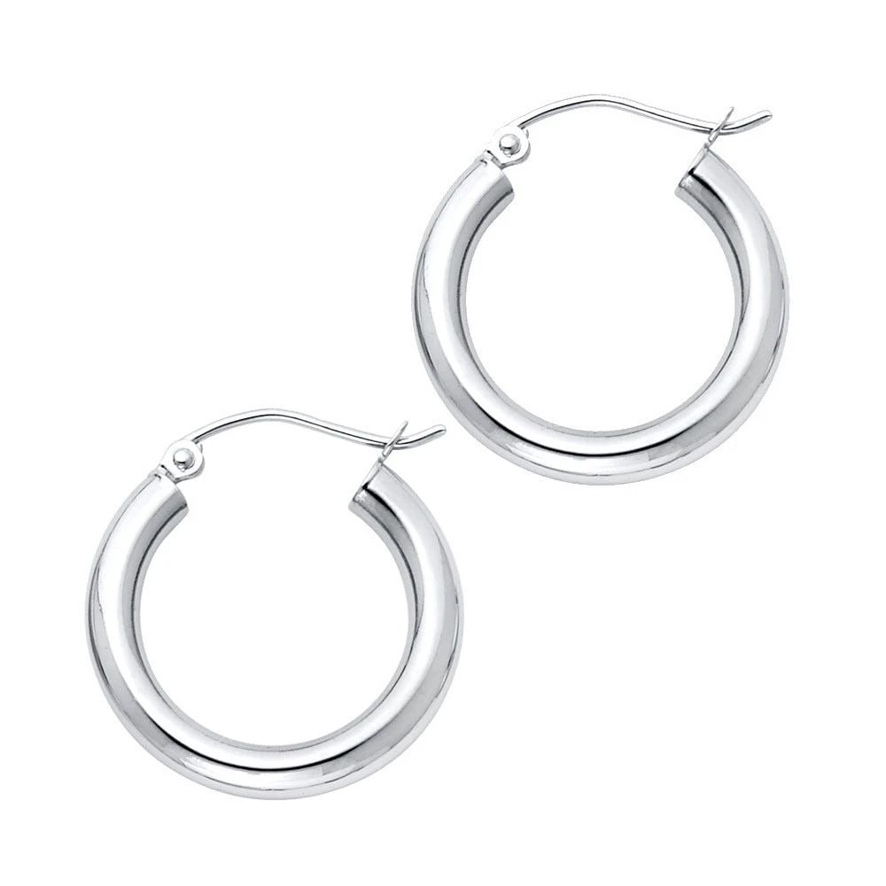 NEW 14K WHITE GOLD 3MM PLAIN HOOP EARRINGS: NEW 14K WHITE GOLD 3MM PLAIN HOOP EARRINGS 3MM PLAIN HOOP EARRINGS NEW 14K WHITE GOLD Height : 20 mm Width : 20 mm Weight : 1.3g