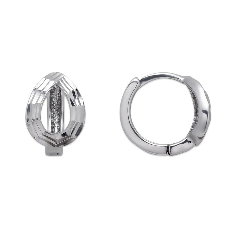 NEW 14K WHITE GOLD 11MM DIAMOND CUT HUGGIE EARRINGS (1 of 2)