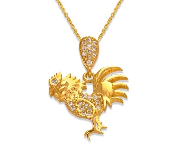 NEW 14K YELLOW GOLD FANCY ROOSTER PENDANT (1 of 2)