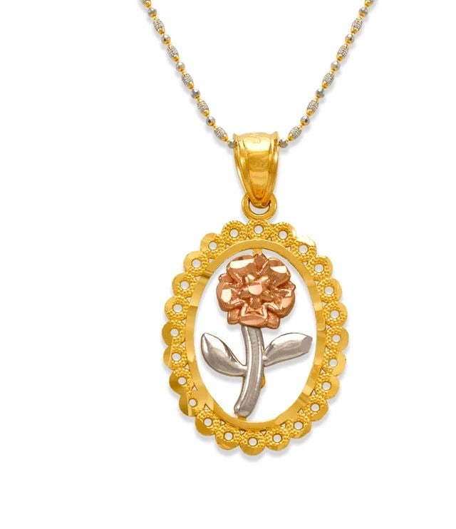 NEW 14K TRICOLOR GOLD ROSE PENDANT: NEW 14K TRICOLOR GOLD ROSE PENDANT ROSE PENDANT NEW 14K TRICOLOR GOLD Apx. WIDTH: 15x19mm Apx WEIGHT: 1.7g