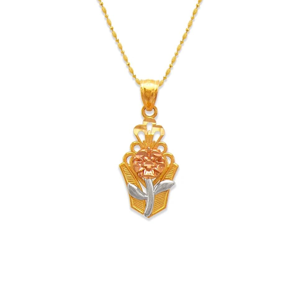 NEW 14K TRICOLOR GOLD ROSE BOUQUET PENDANT (1 of 1)