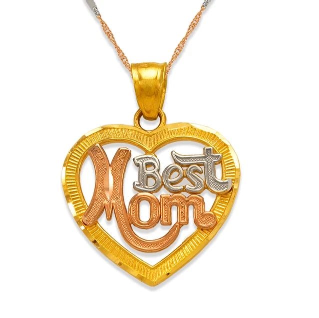 NEW 14K TRICOLOR GOLD BEST MOM HEART PENDANT: NEW 14K TRICOLOR GOLD BEST MOM HEART PENDANT BEST MOM HEART PENDANT NEW 14K TRICOLOR GOLD Apx. WIDTH: 20x18mm Apx WEIGHT: 1.7g