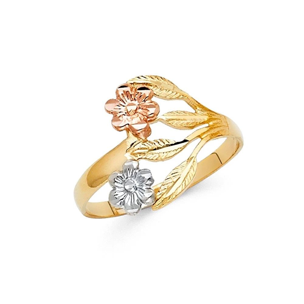 NEW 14K TRI COLOR GOLD FANCY FLOWER RING- SIZE 7: NEW 14K TRI COLOR GOLD FANCY FLOWER RING FANCY FLOWER RING NEW 14K TRI COLOR GOLD WIDTH : 15 mm Average Apx WEIGHT : 1.7g