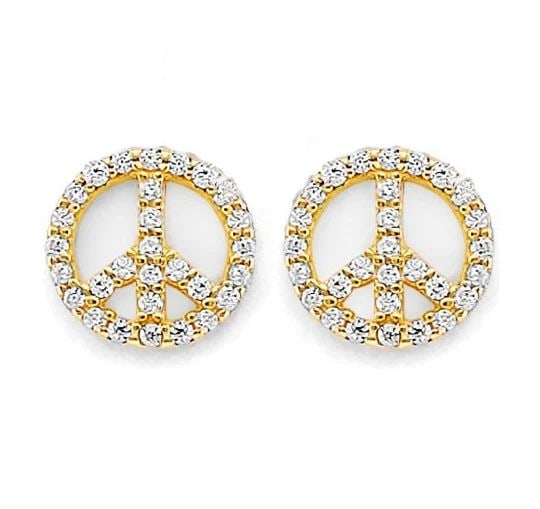 NEW 14K YELLOW GOLD PEACE PUSH BACK EARRINGS (1 of 2)