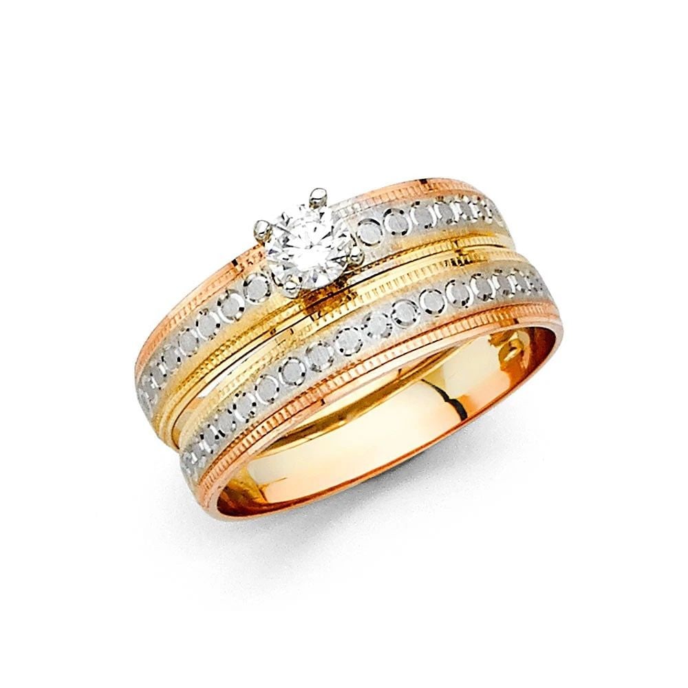 NEW 14K TRI COLOR GOLD LADIES ENGAGEMENT RING -SIZE 7: NEW 14K TRI COLOR GOLD LADIES ENGAGEMENT RING LADIES ENGAGEMENT RING NEW 14K TRI COLOR GOLD WIDTH : 4 mm Average Apx WEIGHT : 1.6g