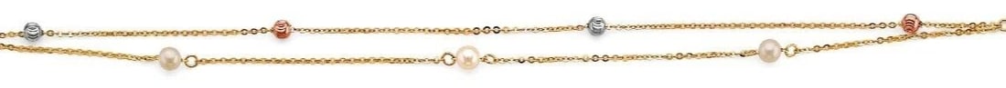 NEW 14K TRI COLOR GOLD 2 LINE BALL BRACELET (1 of 2)