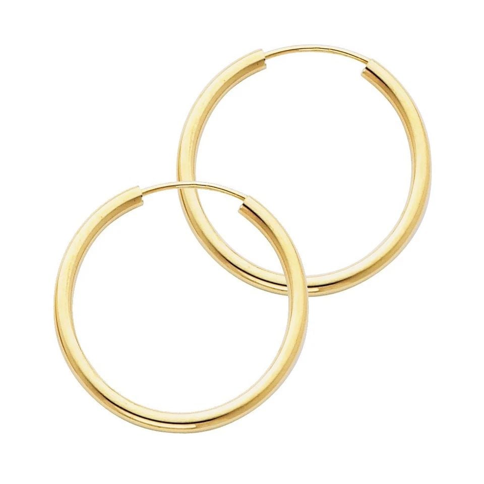 NEW 14K YELLOW GOLD 2MM ROUND TUBE POLISHED ENDLESS HOOP EARRINGS (25MM): NEW 14K YELLOW GOLD 2MM ROUND TUBE POLISHED ENDLESS HOOP EARRINGS (25MM) 2MM ROUND TUBE POLISHED ENDLESS HOOP EARRINGS (25MM) NEW 14K YELLOW GOLD HEIGHT - 25 mm WIDTH - 25 mm Apx WEIGHT - 1.2 g