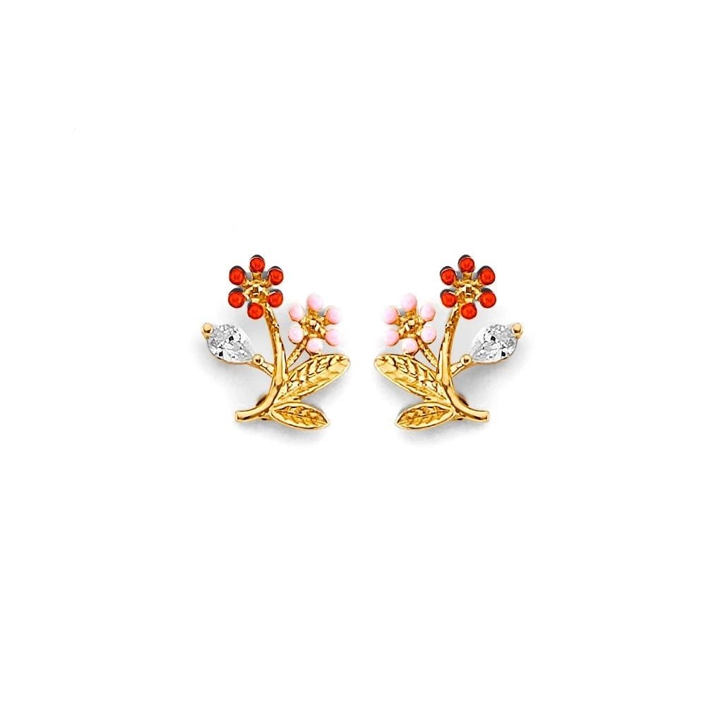 NEW 14K TRI COLOR GOLD FLOWER PUSH BACK EARRINGS: NEW 14K TRI COLOR GOLD FLOWER PUSH BACK EARRINGS FLOWER PUSH BACK EARRINGS NEW 14K TRI COLOR GOLD HEIGHT - 10 mm WIDTH - 8 mm Apx WEIGHT - 1.2 g