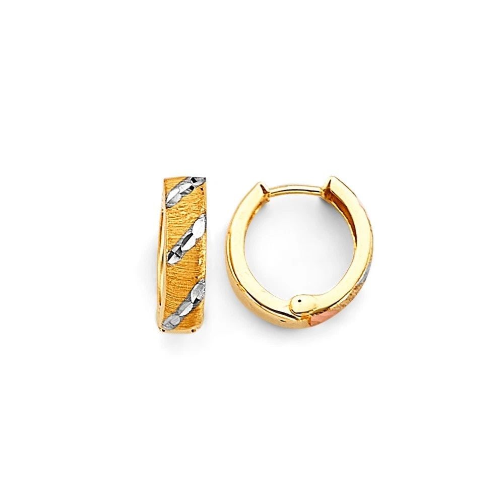 NEW 14K TWO TONE GOLD HUGGIES EARRINGS (1 of 2)