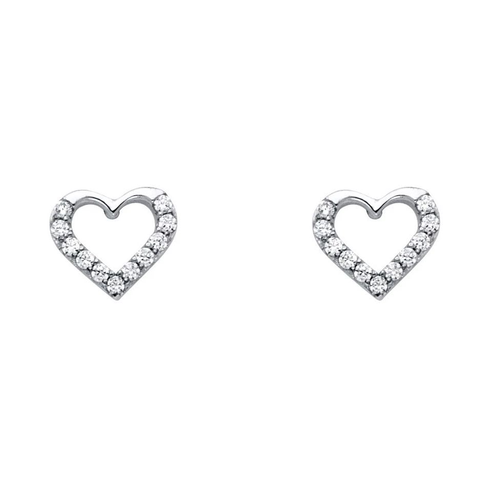 NEW 14K WHITE GOLD HEART POST EARRINGS (1 of 1)