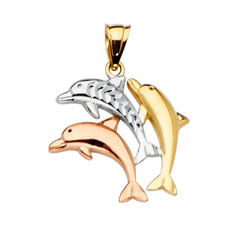 NEW 14K TRI COLOR GOLD DOLPHIN PENDANT (1 of 2)