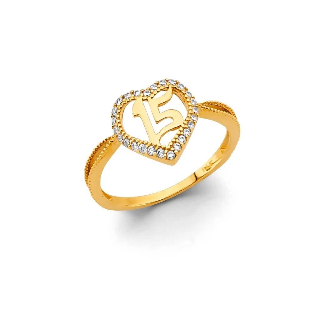 NEW 14K YELLOW GOLD HEART 15 YEARS RING -SIZE 7 (1 of 1)