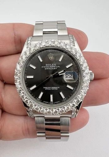 ROLEX DATEJUST II 41MM 4.90CT DIAMOND BEZEL/RHODIUM GRAY WATCH 116300 WATCH (1 of 1)