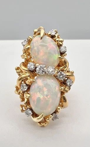 VTG MODERNIST BRUTALIST 18K YELLOW GOLD AUSTRALIAN BLACK OPAL DIAMOND RING 28.7G (1 of 1)