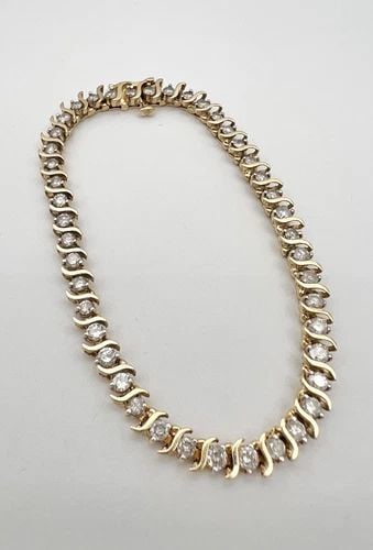 14K YELLOW GOLD 2.20CT APPROX NATURAL DIAMOND PRONG SET S LINK TENNIS BRACELET (1 of 1)