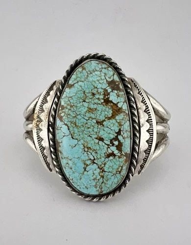 VINTAGE BOYD ASHLEY NAVAJO STERLING SILVER SPIDERWEB #8 TURQUOISE CUFF BRACELET (1 of 1)