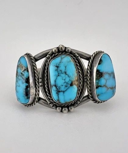 VINTAGE NAVAJO HIGH GRADE BISBEE TURQUOISE STERLING SILVER CUFF BRACELET 58.5G (1 of 1)