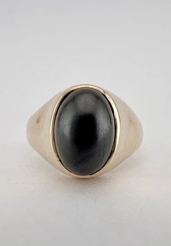 ANTIQUE 10K YELLOW CABOCHON BLACK ONYX OVAL GYPSY SIGNET MEN'S RING -9.5G (1 of 1)