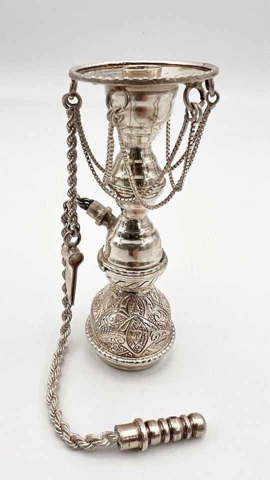 VINTAGE STERLING SILVER REPOUSSE FLOWER FIGURAL HOOKAH SMOKING PIPE 4.5"-108G (1 of 2)