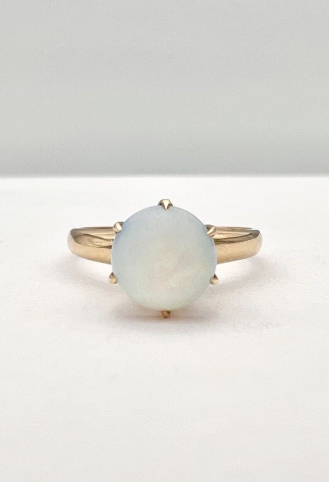ANTIQUE VICTORIAN 14K YELLOW GOLD CABOCHON FIRE OPAL CLAW BELCHER SETTING RING (1 of 2)
