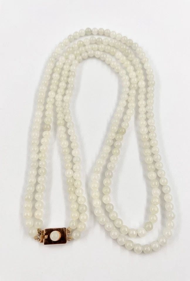 ANTIQUE CHINESE 10K GOLD TRANSLUCENT ICY MUTTON FAT JADE 6MM BALL NECKLACE 28.5": ANTIQUE CHINESE 10K GOLD TRANSLUCENT ICY MUTTON FAT JADE 6MM BALL NECKLACE 28.5" Antique Old Chinese 10k Gold Translucent Icy Mutton Fat Jade 6mm Ball Necklace 28.5" Size: 28.5" Long - Other Strand Is