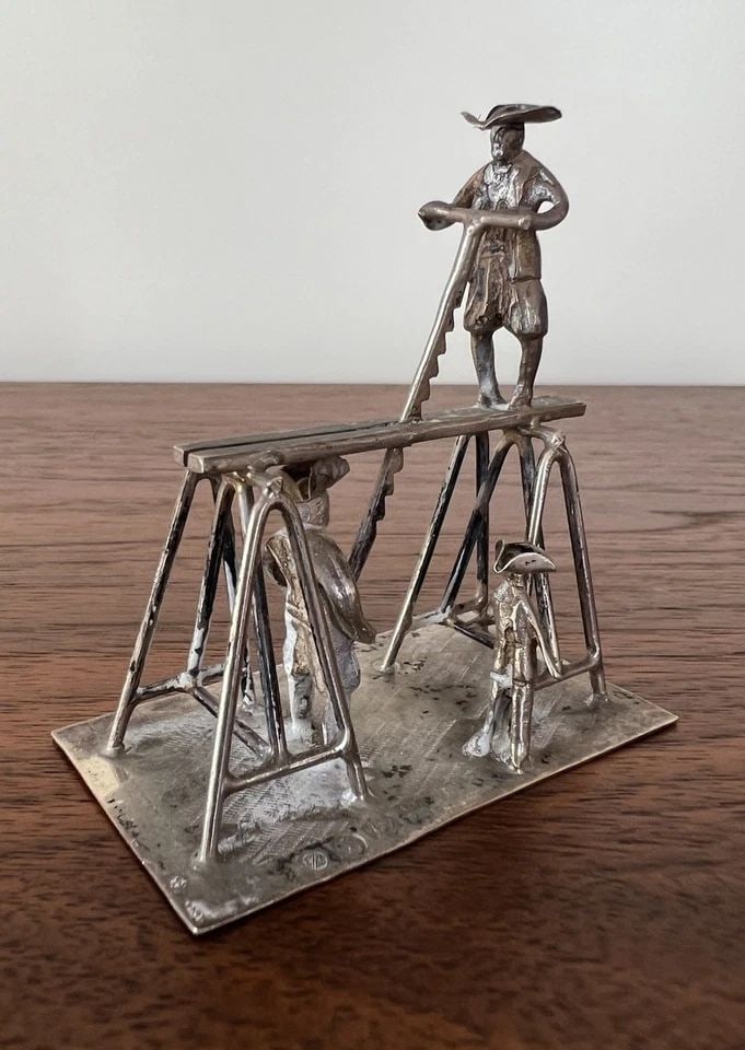 ANTIQUE STERLING SILVER MINIATURE DOLLHOUSE 3D WOOD WORKING SCULPTURE (1 of 2)