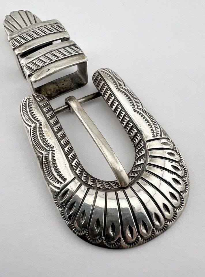 VTG ABRAHAM BEGAY NAVAJO STERLING SILVER STAMPED 4PC RANGER UNISEX BELT BUCKLE: VTG ABRAHAM BEGAY NAVAJO STERLING SILVER STAMPED 4PC RANGER UNISEX BELT BUCKLE Vtg Abraham Begay Navajo Sterling Silver Stamped 4Pc Ranger Unisex Belt Buckle Buckle Size: Just Under 1 3/4" Tall By 2 1