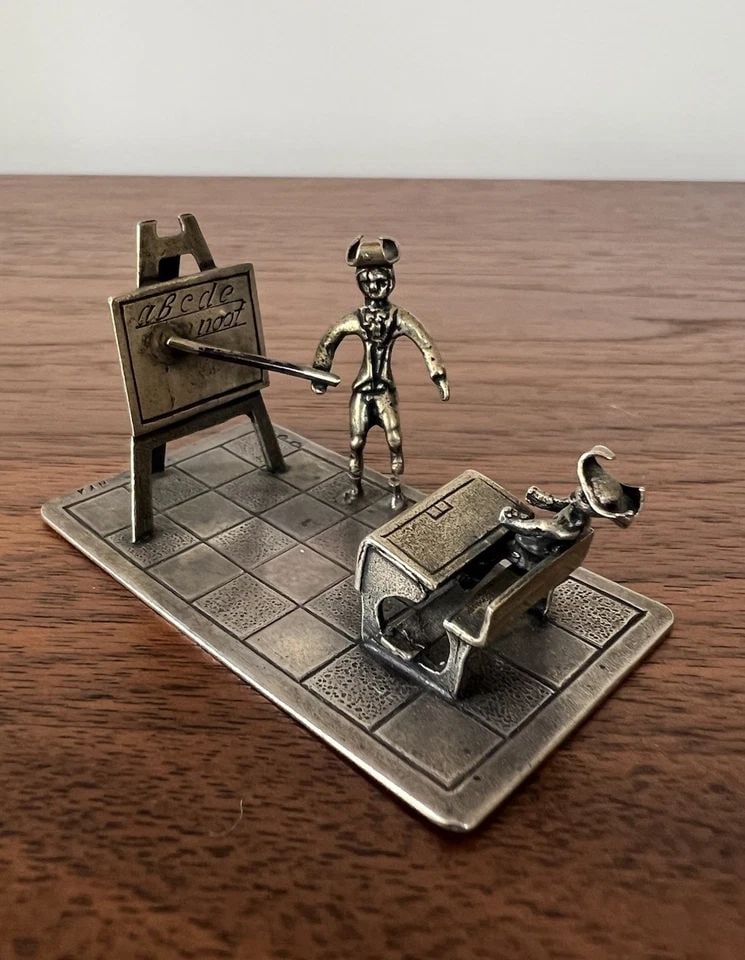 EARLY STERLING SILVER MINIATURE DOLLHOUSE 3D SCHOOL TEACHER CLASSROOM SCULPTURE (1 of 1)