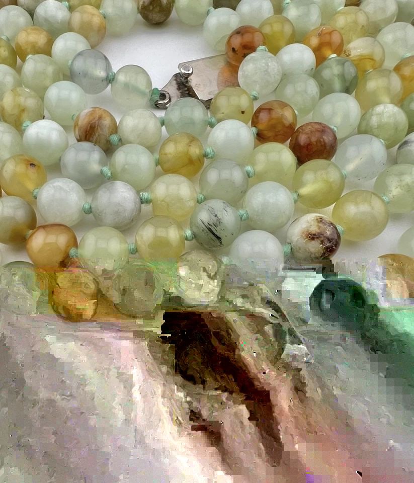 ANTIQUE CHINESE STERLING SILVER MULTI COLOR NEPHRITE JADE BALL LONG NECKLACE 57" (1 of 2)