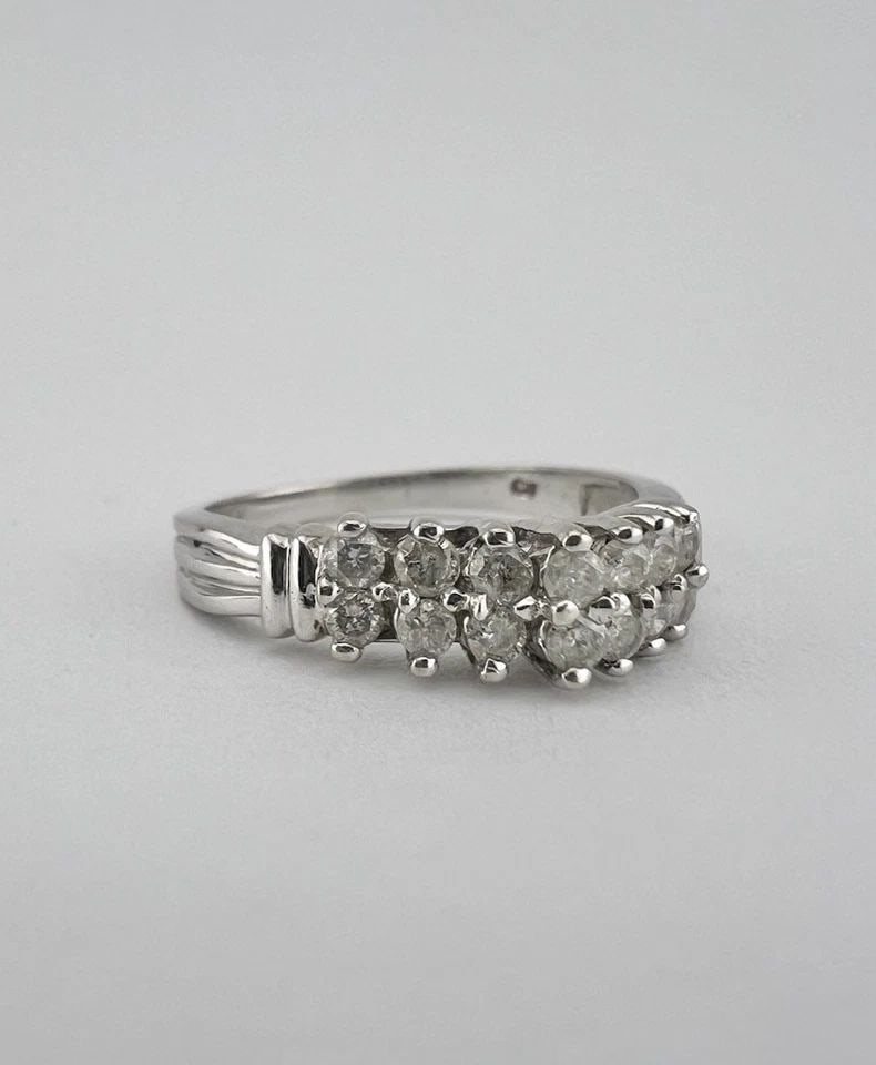 DESIGNER 10K WHITE GOLD NATURAL .30CT DIAMOND 2 ROW POINTED RING (1 of 1)