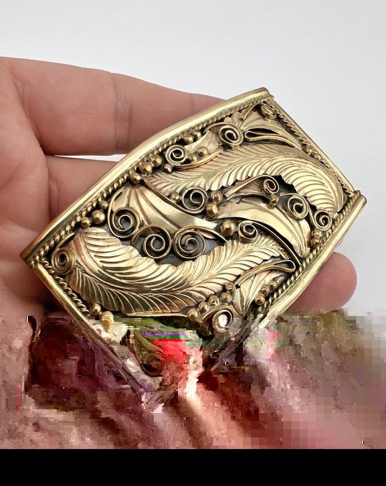 VTG JUSTIN MORRIS NAVAJO STERLING SILVER & GOLD-FILLED STAMPED BELT BUCKLE 3" (1 of 1)