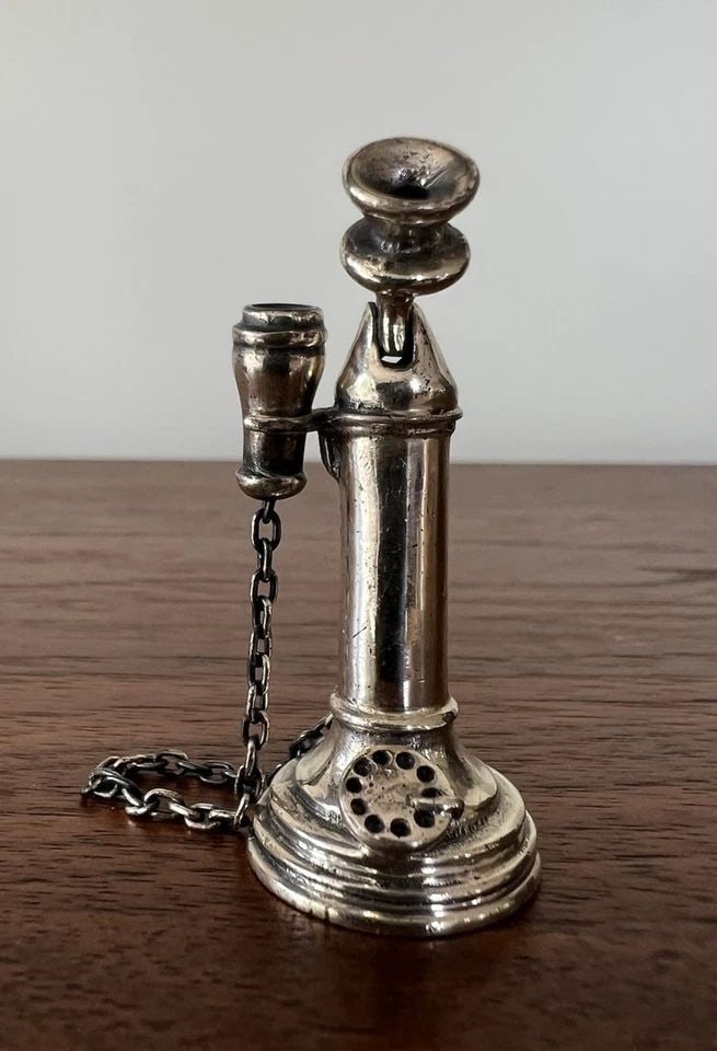 ANTIQUE STERLING SILVER MINIATURE DOLLHOUSE STANDING CANDLESTICK PHONE SCULPTURE (1 of 2)