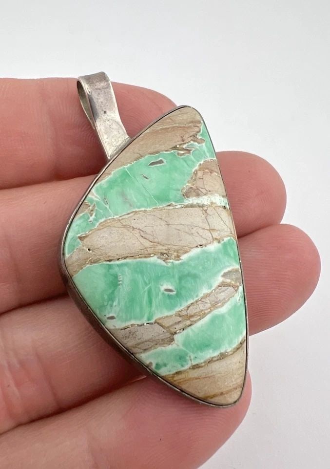 VINTAGE NAVAJO EVERITT STERLING SILVER NATURAL BOULDER TURQUOISE PENDANT 2 1/8" (1 of 2)