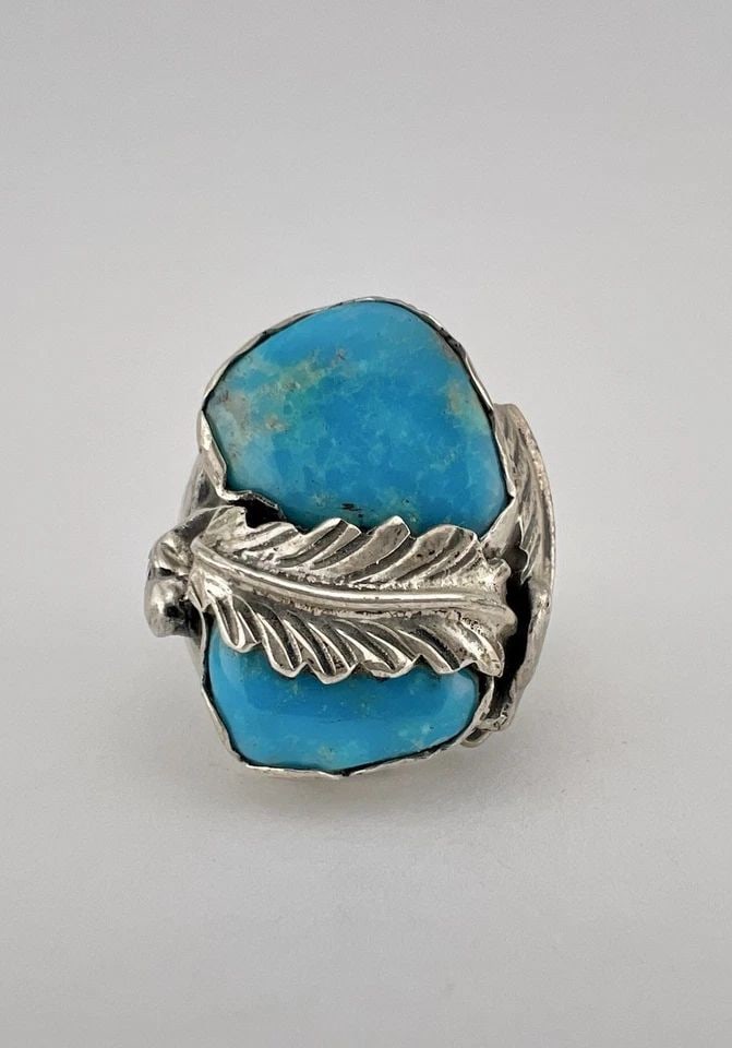 VTG NAVAJO STERLING SILVER HIGH GRADE BLUE GEM TURQUOISE STAMPED MENS RING 27.2G: VTG NAVAJO STERLING SILVER HIGH GRADE BLUE GEM TURQUOISE STAMPED MENS RING 27.2G Vtg Navajo Sterling Silver High Grade Blue Gem Turquoise Stamped Men's Ring 27.2g Ring Size: 10.5- Can Be Resized Weigh