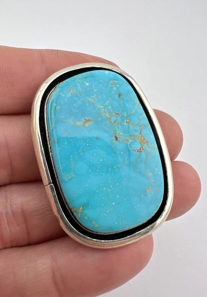 VTG DOUG ZACHARY NAVAJO STERLING SILVER CASTLE DOME TURQUOISE SHADOWBOX PENDANT (1 of 1)