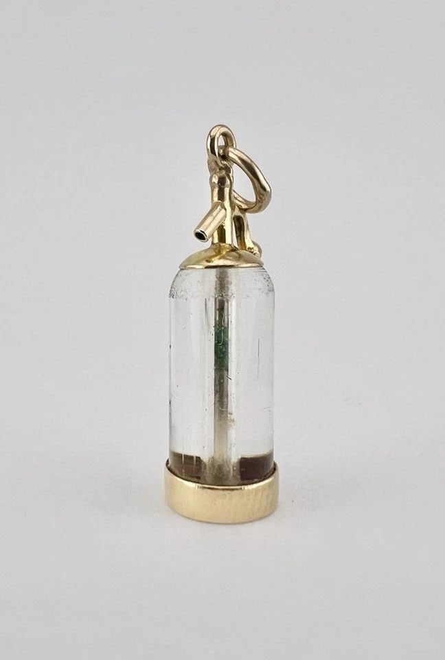 ANTIQUE 9K 9CT YELLOW GOLD GLASS SELTZER BOTTLE CHARM PENDANT 2G - 1 1/8" (1 of 1)