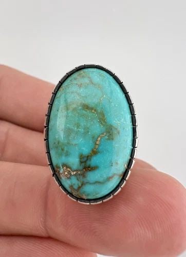 VTG NAVAJO STERLING SILVER ROYSTON TURQUOISE STAMPED ADJUSTABLE RING 15.5G (1 of 1)