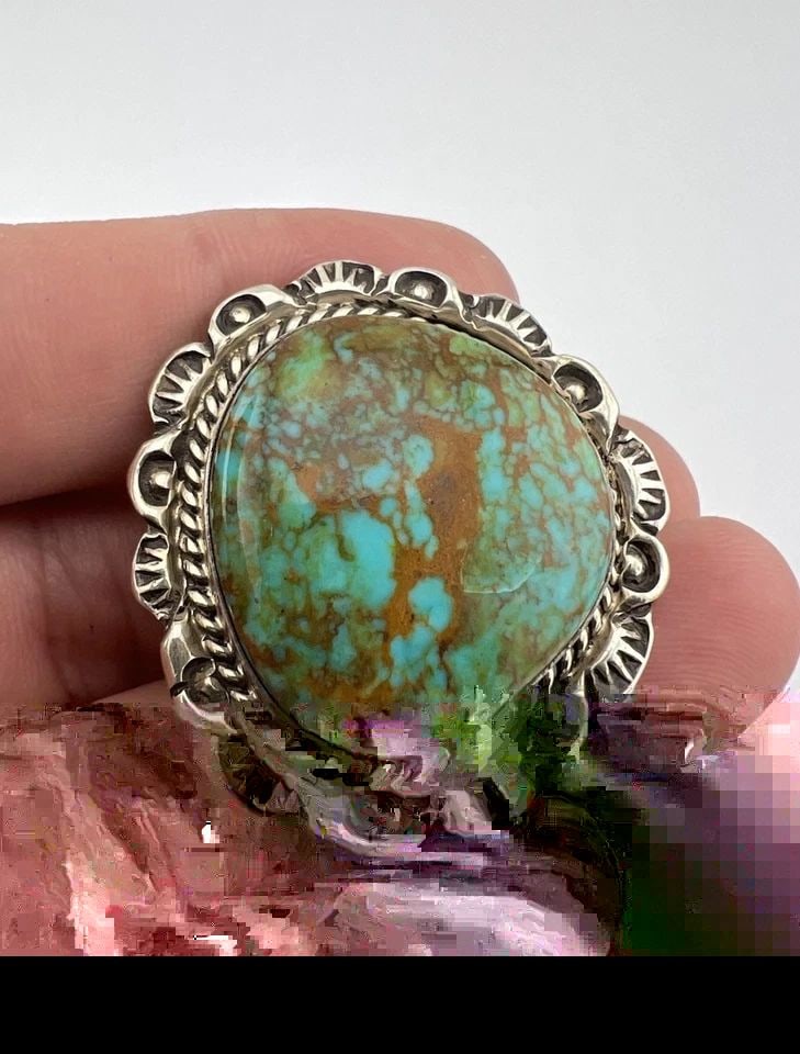 VTG NAVAJO STERLING SILVER WEBBED TURQUOISE MOUNTAIN STAMPED BOLO TIE 1.5": VTG NAVAJO STERLING SILVER WEBBED TURQUOISE MOUNTAIN STAMPED BOLO TIE 1.5" Vtg Navajo Sterling Silver Webbed Turquoise Mountain Stamped Bolo Tie Size: 1 1/2" Tall by 1 3/8" Wide Weight is 21.2 Grams o