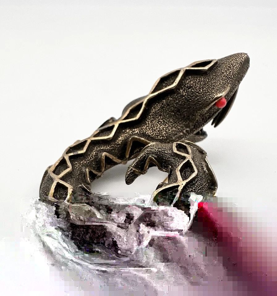 RARE VINTAGE HOBE CORAL RHINESTONES SNAKE SERPENT PIN BROOCH 2.5" (1 of 2)