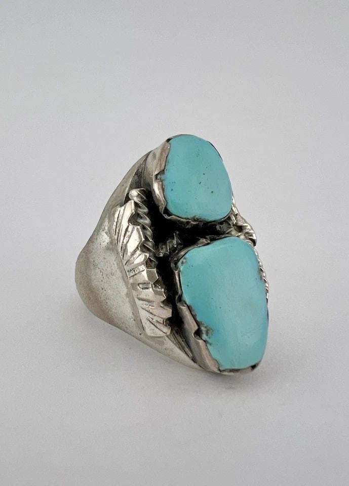 VTG ZUNI INGOT STERLING SILVER NATURAL SLEEPING BEAUTY TURQUOISE MENS RING 17.5G: VTG ZUNI INGOT STERLING SILVER NATURAL SLEEPING BEAUTY TURQUOISE MENS RING 17.5G Vtg Zuni Ingot Sterling Silver Natural Sleeping Beauty Turquoise Men's Ring 17.5g Size: 10.0 - Can Be Resized Weight is