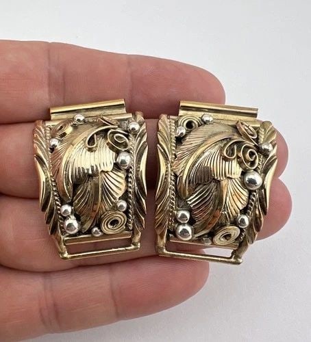 VINTAGE NAVAJO STERLING SILVER & GOLD-FILLED DETAILED MEN'S WATCH TIPS (1 of 1)