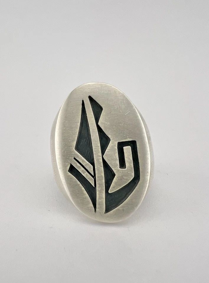 VTG ELDON JAMES HOPI HEAVY STERLING SILVER TRIBAL OVERLAY DESIGN MENS RING 19.5G (1 of 2)