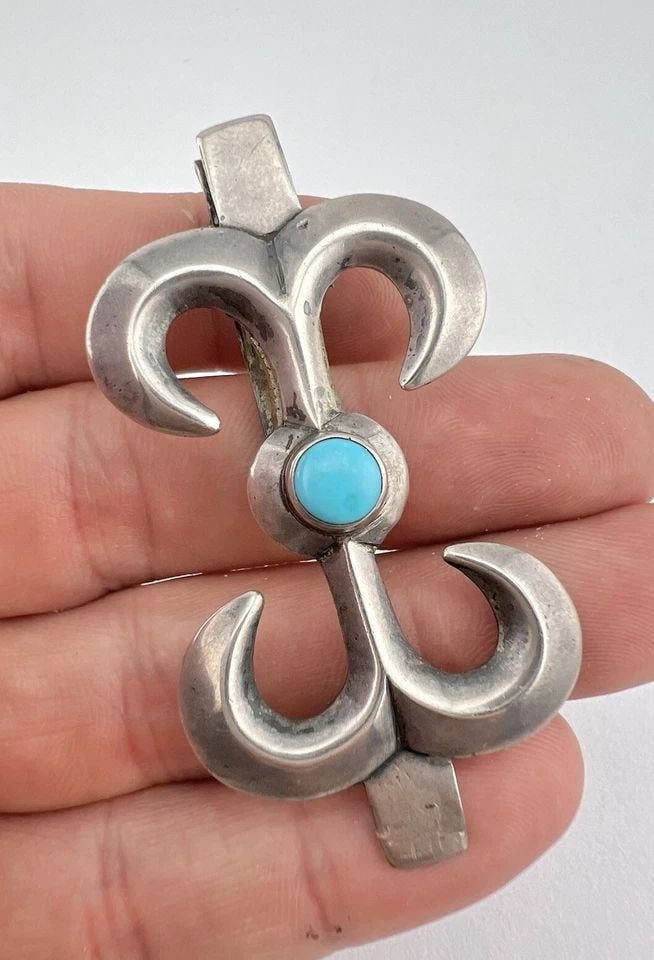 2.5" VINTAGE NAVAJO STERLING SILVER SANDCAST & TURQUOISE MONEY TIE CLIP -18.1G (1 of 1)